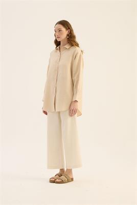 %100 Keten gömlek Krem