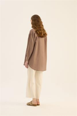 %100 Keten gömlek Vizon