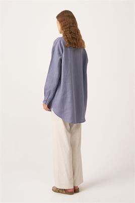 %100 Keten gömlek Havacı Mavisi