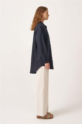 %100 Keten gömlek Lacivert