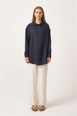 %100 Keten gömlek Lacivert