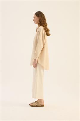 %100 Keten gömlek Krem