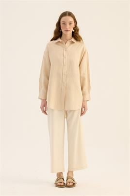 %100 Keten gömlek Krem