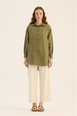 %100 Keten gömlek Haki