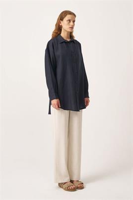 %100 Keten gömlek Lacivert