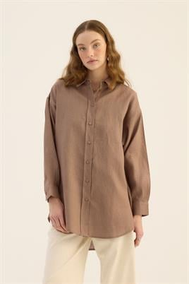 %100 Keten gömlek Vizon