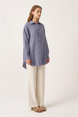 %100 Keten gömlek Havacı Mavisi