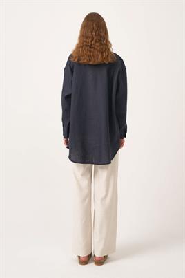 %100 Keten gömlek Lacivert