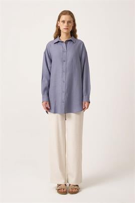 %100 Keten gömlek Havacı Mavisi