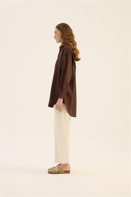 %100 Keten gömlek Acı kahve