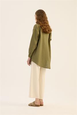 %100 Keten gömlek Haki