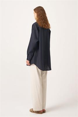 %100 Keten gömlek Lacivert