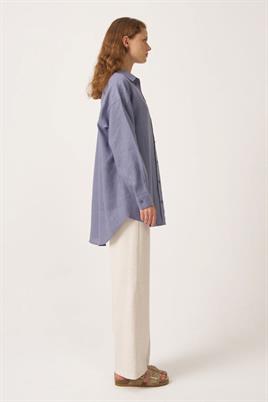 %100 Keten gömlek Havacı Mavisi