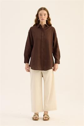 %100 Keten gömlek Acı kahve