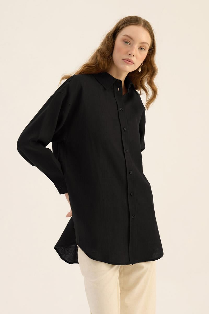 %100 Keten gömlek Siyah