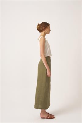 %100 Keten Kalem Etek Haki