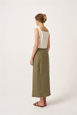 %100 Keten Kalem Etek Haki