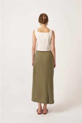 %100 Keten Kalem Etek Haki