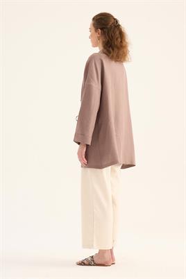 %100 Keten Kimono Vizon