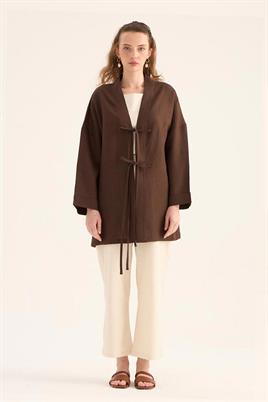 %100 Keten Kimono Acı kahve