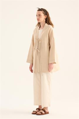 %100 Keten Kimono Krem