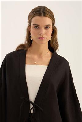%100 Keten Kimono Siyah