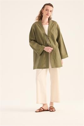 %100 Keten Kimono Haki