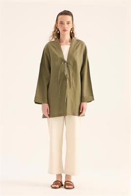 %100 Keten Kimono Haki