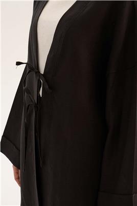 %100 Keten Kimono Siyah