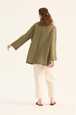 %100 Keten Kimono Haki