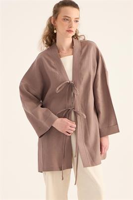 %100 Keten Kimono Vizon