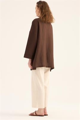 %100 Keten Kimono Acı kahve