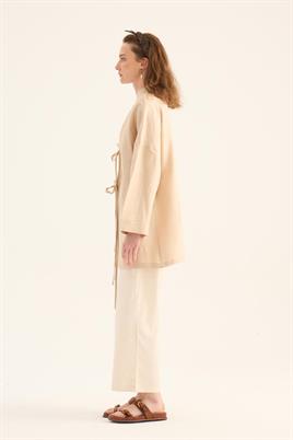 %100 Keten Kimono Krem