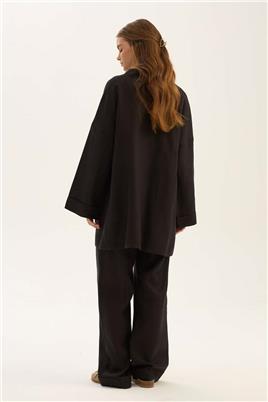 %100 Keten Kimono Siyah