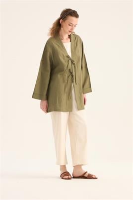 %100 Keten Kimono Haki