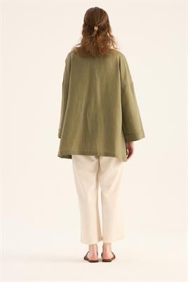 %100 Keten Kimono Haki