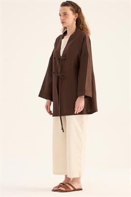 %100 Keten Kimono Acı kahve