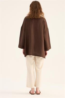 %100 Keten Kimono Acı kahve