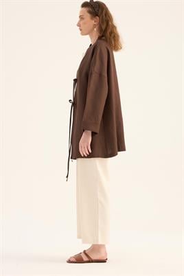 %100 Keten Kimono Acı kahve