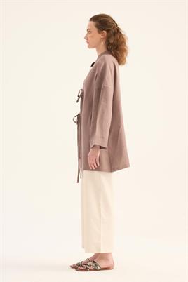 %100 Keten Kimono Vizon