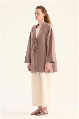 %100 Keten Kimono Vizon