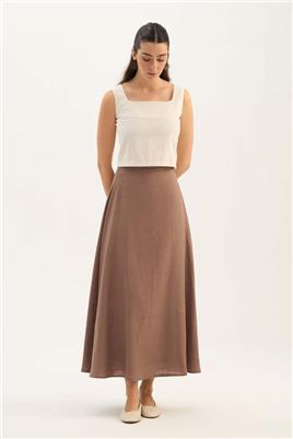 %100 Keten Kloş Etek Vizon