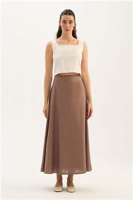 %100 Keten Kloş Etek Vizon