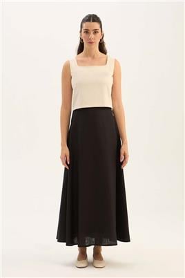 %100 Keten Kloş Etek Siyah