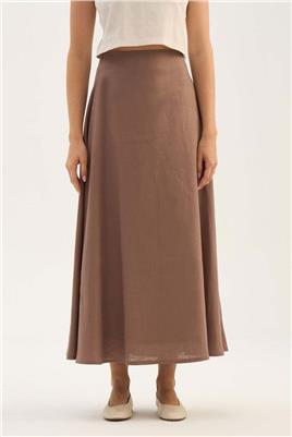 %100 Keten Kloş Etek Vizon