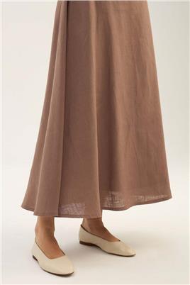 %100 Keten Kloş Etek Vizon