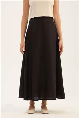 %100 Keten Kloş Etek Siyah
