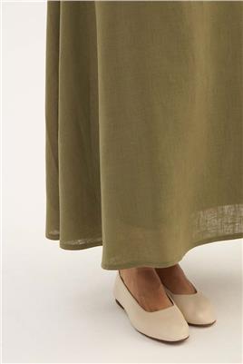 %100 Keten Kloş Etek Haki