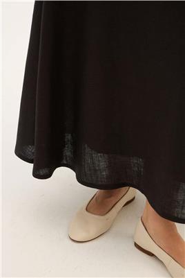 %100 Keten Kloş Etek Siyah