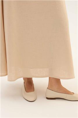 %100 Keten Kloş Etek Krem